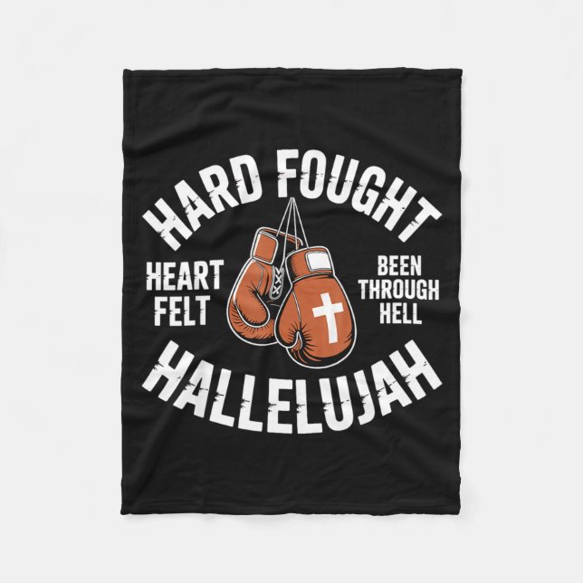 Hard Fought Hallelujah Boxing Gloves Christian Box Fleece Blanket (Front)