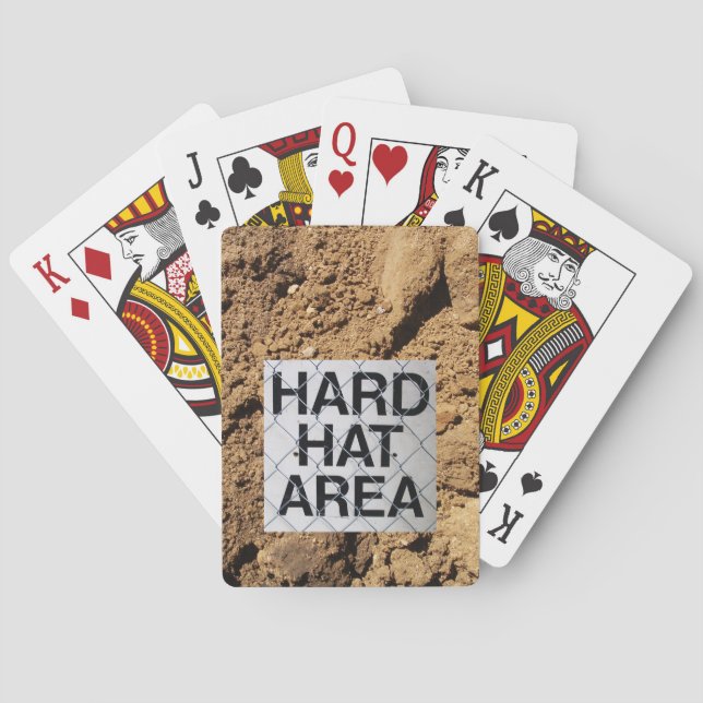 Hard Hat Area Sign, Construction Dirt Background Playing Cards (Back)