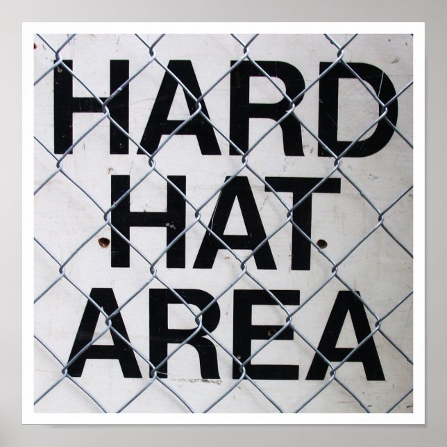 Hard Hat Area Sign under Chain-Link Fence (Front)