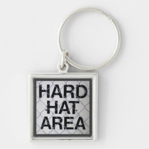 Hard Hat Area Sign under Chain-Link Fence Key Ring