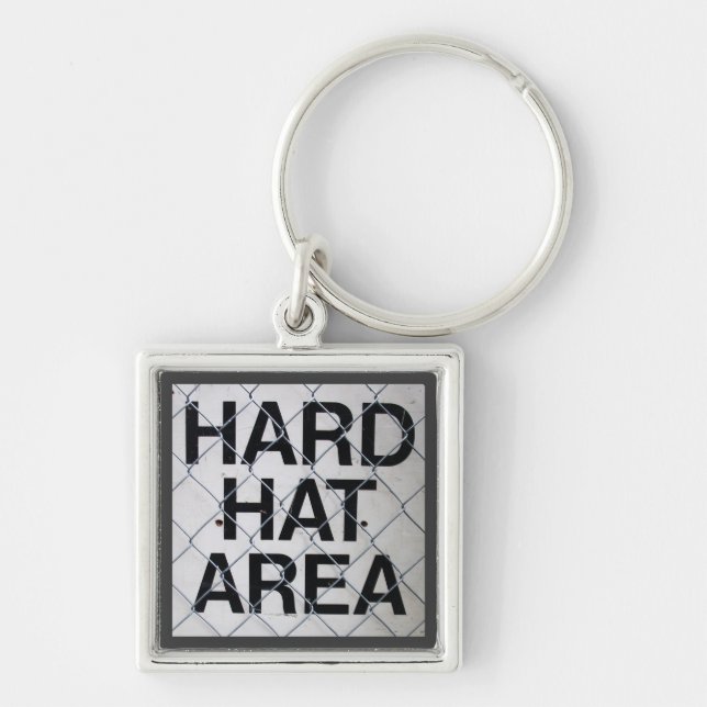 Hard Hat Area Sign under Chain-Link Fence Key Ring (Front)