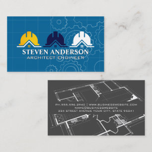 Hard Hat Builder Logo Blueprint Real Estate Business Card