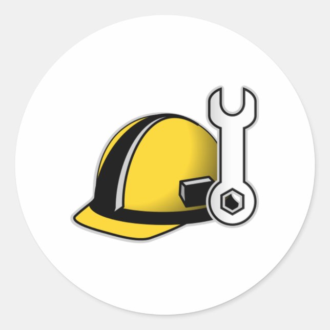 Hard Hat with Wrench Classic Round Sticker (Front)