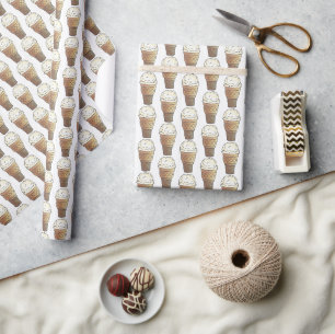 Hard Ice Cream Vanilla Scoop Cake Cone Dessert Wrapping Paper
