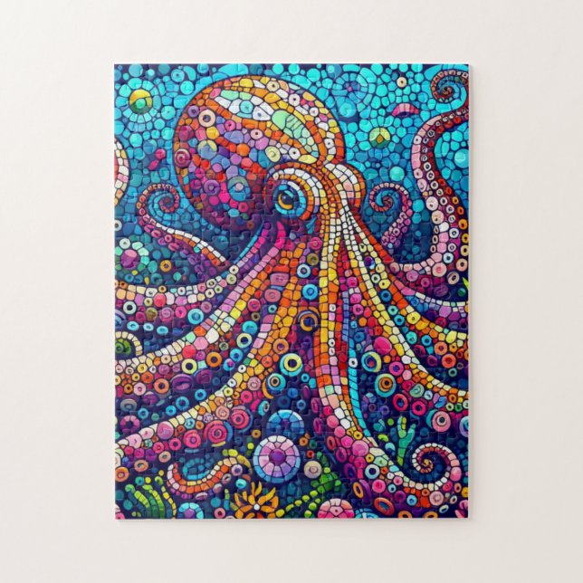 Hard Octopus Puzzle In Vibrant Mosaic Style (Vertical)