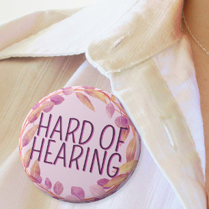 Hard of Hearing Feminine Pink Leaves Wreath 3 Cm Round Badge