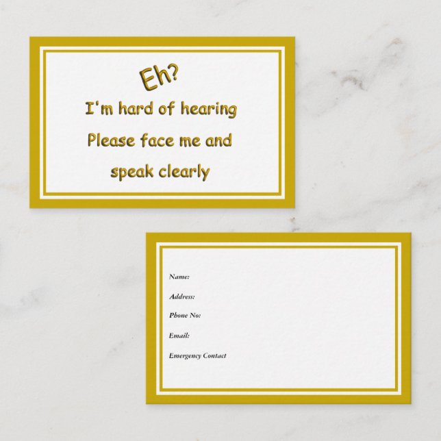 Hard of Hearing With Contact Information Business Card (Front/Back)
