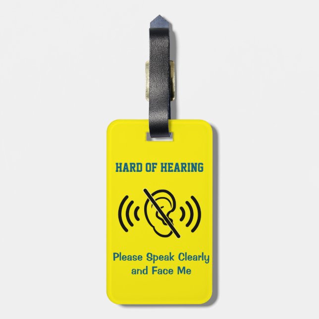 Hard Of Hearing - Yellow Luggage Tag (Back Vertical)