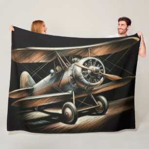 Hard Pastel Antique Biplane Aeroplane Aeroplane Fleece Blanket