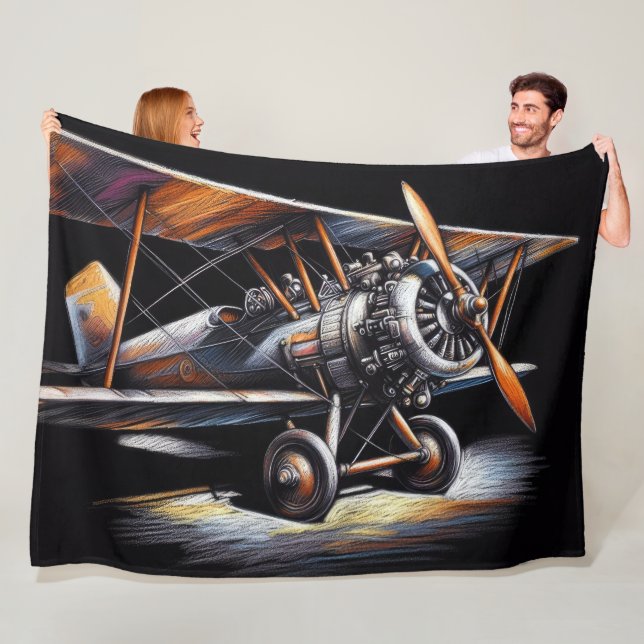 Hard Pastel Antique Biplane Aeroplane Aeroplane Fleece Blanket (In Situ)