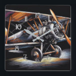 Hard Pastel Antique Biplane Aeroplane Aeroplane Square Wall Clock<br><div class="desc">Hard Pastel Antique Biplane Aeroplane Aeroplane</div>