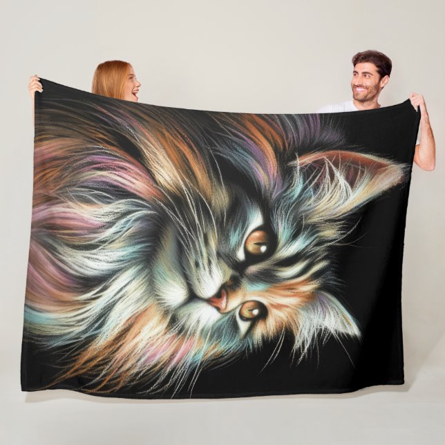 Hard Pastel Cat on Black Fleece Blanket (In Situ)