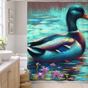 Hard Pastel Dr awing Mallard Duck Shower Curtain