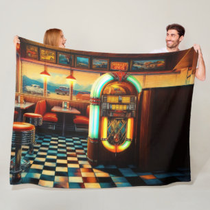 Hard Pastel Drawing 1950's Diner Jukebox Fleece Blanket