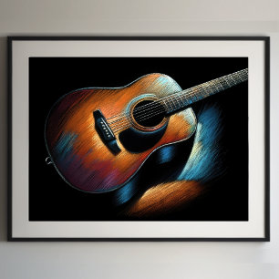 Hard Pastel Drawing Acoustic Guitar Poster