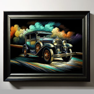 Hard Pastel Drawing Antique Car Poster