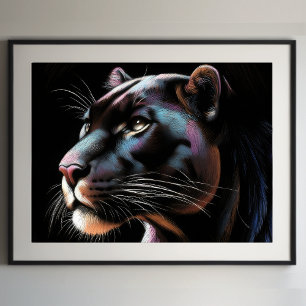 Hard Pastel Drawing Black Panther Poster