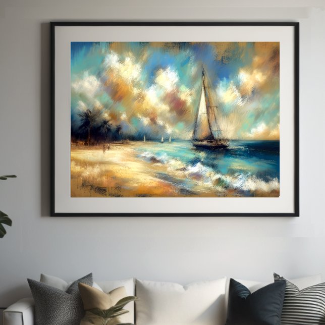 Hard Pastel Drawing Boats Water  Poster (Creator Uploaded)