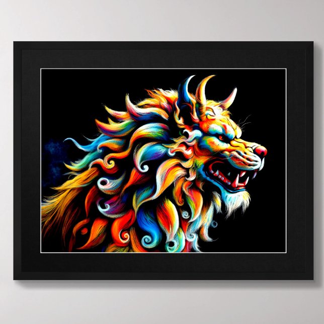 Hard Pastel Drawing Chinese Foo Dog Colourful Poster (Creator Uploaded)