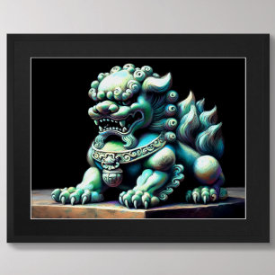 Hard Pastel Drawing Chinese Foo Dog Jade Poster