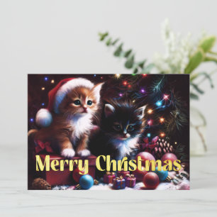 Hard Pastel Drawing Christmas 2 Kittens Card