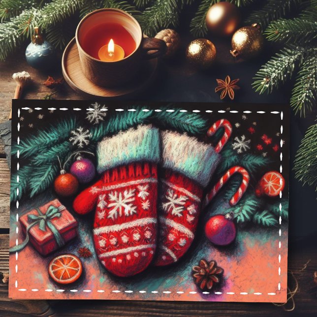 Hard Pastel Drawing Christmas Holiday Mittens Card (Creator Uploaded)