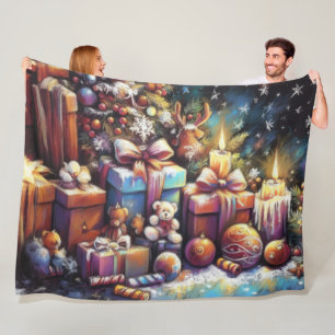 Hard Pastel Drawing Christmas Holiday Motif Fleece Blanket