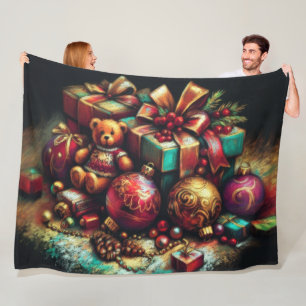 Hard Pastel Drawing Christmas Holiday Motifs Fleece Blanket