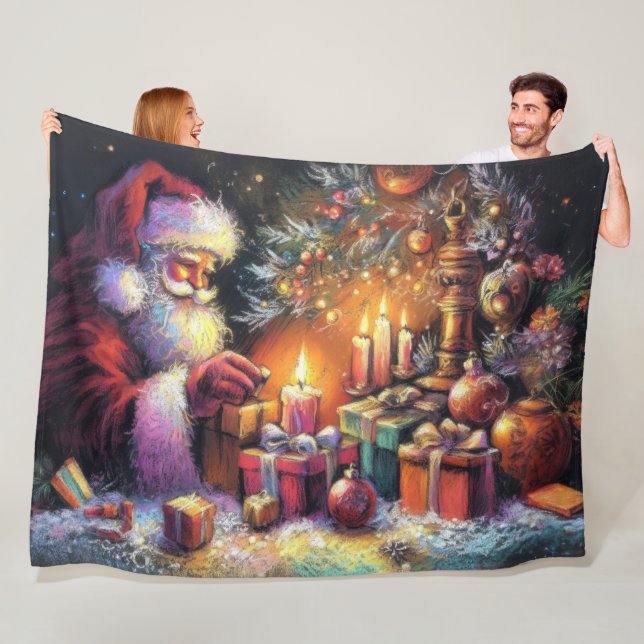 Hard Pastel Drawing Christmas Holiday Santa Claus Fleece Blanket (In Situ)