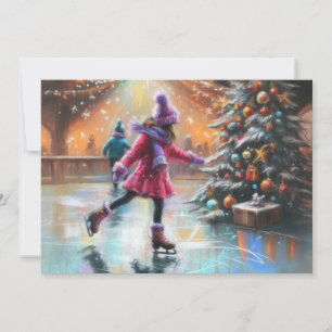 Hard Pastel Drawing Christmas Ice Skating Card