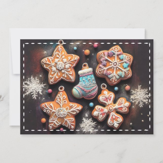 Hard Pastel Drawing Christmas Motif Holiday Cookie Card (Front)