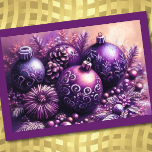 Hard Pastel Drawing Christmas Motif Holiday Purple Card