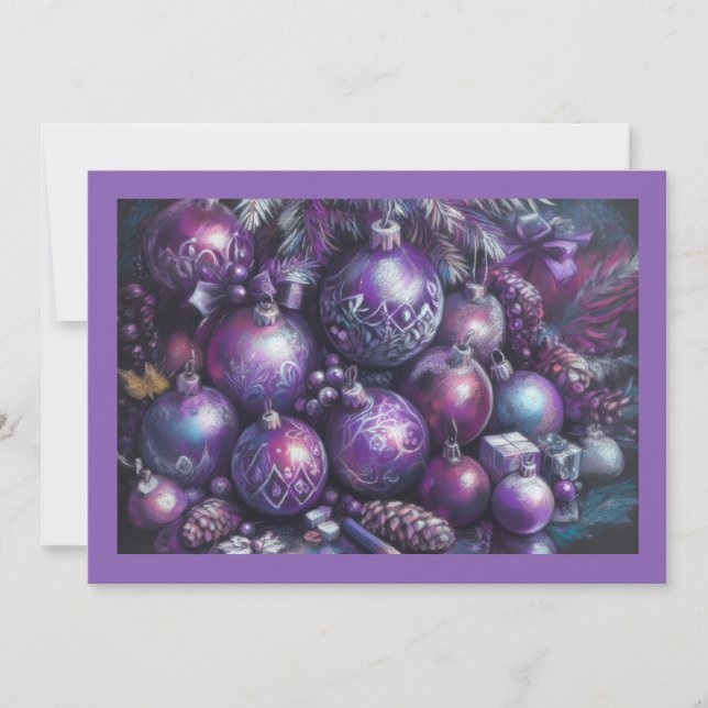 Hard Pastel Drawing Christmas Motif Holiday Purple Card (Front)
