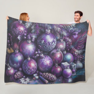Hard Pastel Drawing Christmas Motif Holiday Purple Fleece Blanket