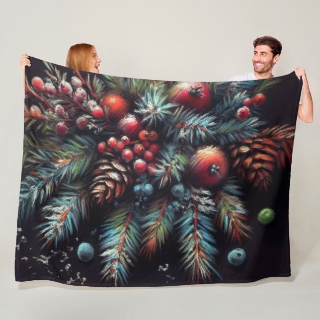 Hard Pastel Drawing Christmas Motifs Holiday Fleece Blanket (In Situ)