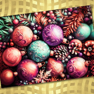 Hard Pastel Drawing Christmas Motifs Purple Peach Card