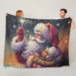 Hard Pastel Drawing Christmas Santa Baby Elf Fleece Blanket