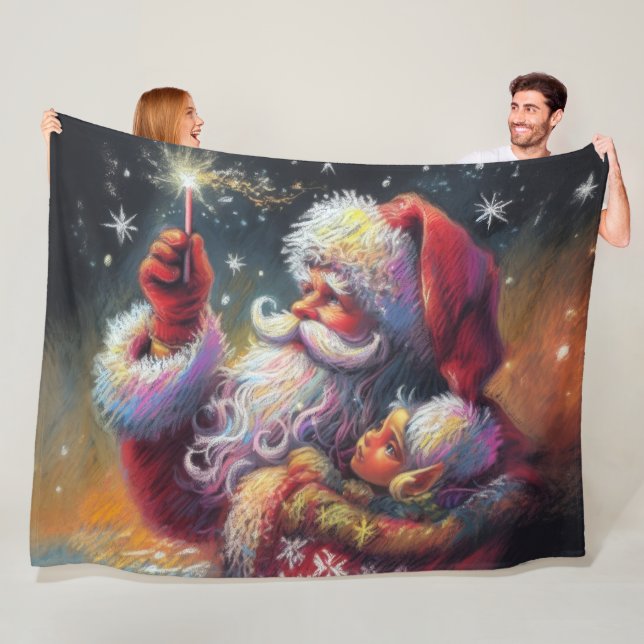 Hard Pastel Drawing Christmas Santa Baby Elf Fleece Blanket (In Situ)