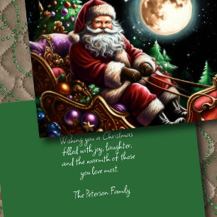 Hard Pastel Drawing Christmas Santa in Sleigh Card