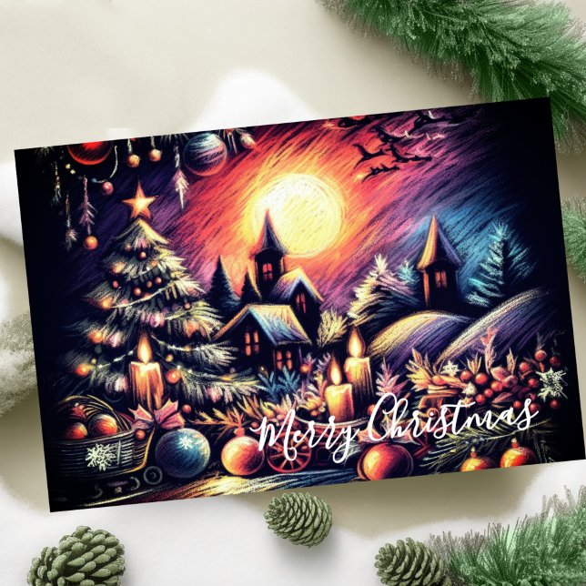 Hard Pastel Drawing Christmas Scene Card (Creator Uploaded)