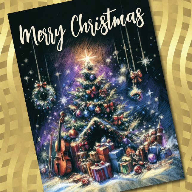 Hard Pastel Drawing Christmas Tree Card (Creator Uploaded)