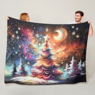 Hard Pastel Drawing Christmas Trees Whimsical Fleece Blanket