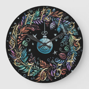 Hard Pastel Drawing Christmas Wreath Large Clock
