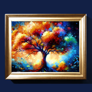 Hard Pastel Drawing Colourful Abstract Tree Poster