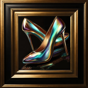 Hard Pastel Drawing Iridescent High Heel Pumps Poster