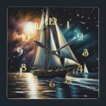 Hard Pastel Drawing Night Sailing Square Wall Clock<br><div class="desc">Hard Pastel Drawing Night Sailing</div>