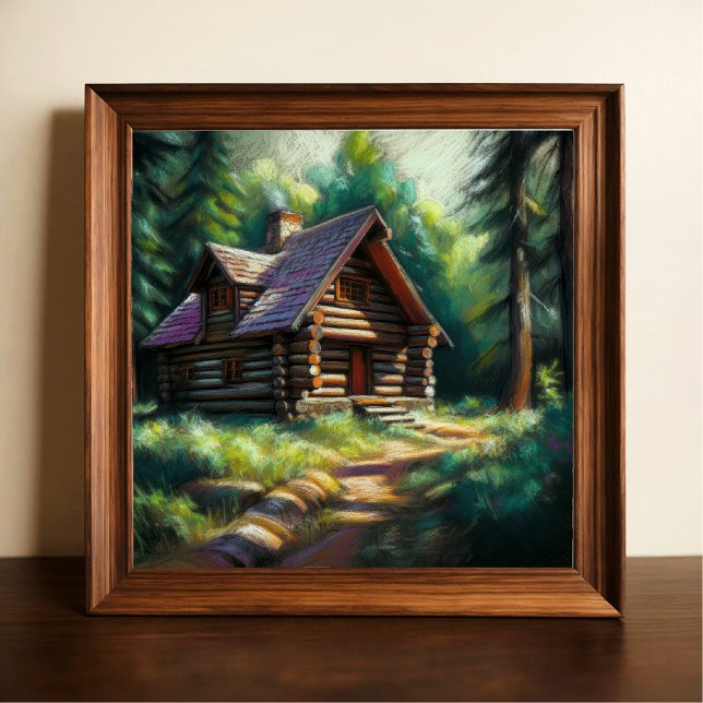 Hard Pastel Drawing of Log Cabin in the Woods Poster (Creator Uploaded)