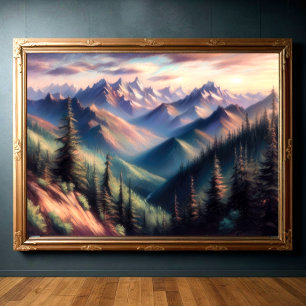 Hard Pastel Drawing of Mountain Landscape II Poster