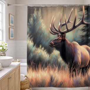 Hard Pastel Drawing Painting of an Elk Shower Curtain
