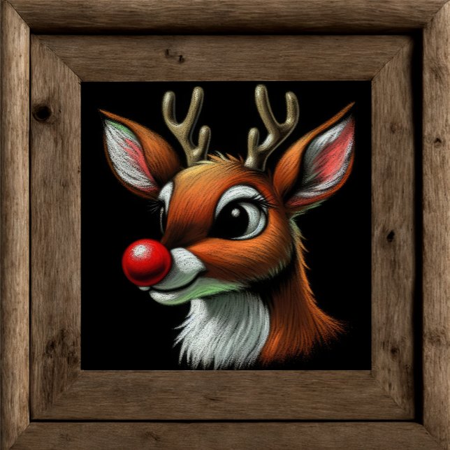 Hard Pastel Drawing Reindeer Red Nose Poster (Creator Uploaded)
